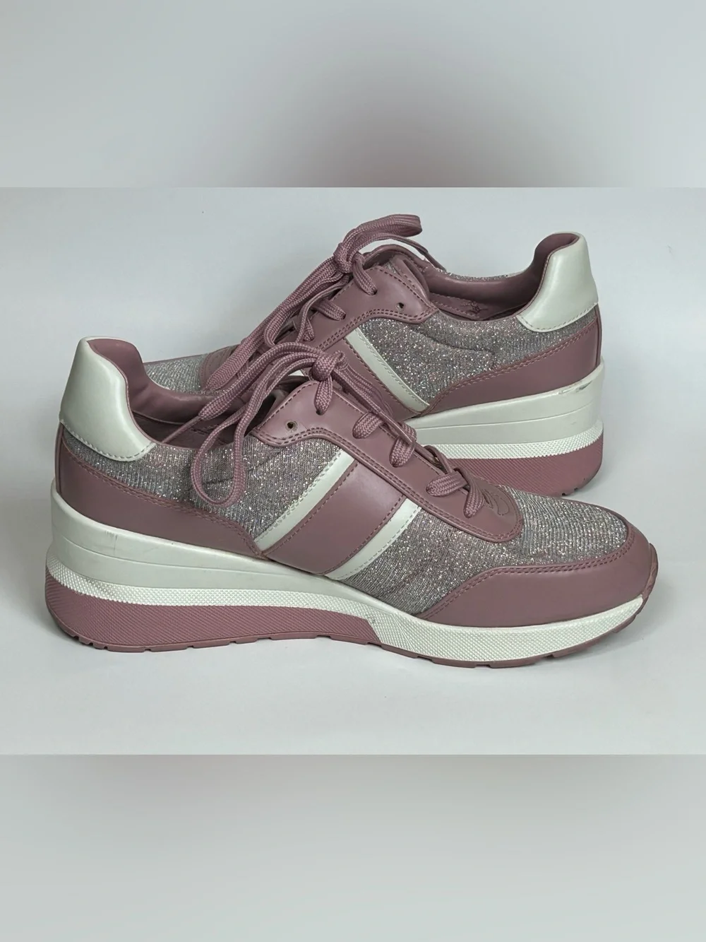 Michael Kors Dusty Rose Glitter Lace-Up Wedge Sneakers